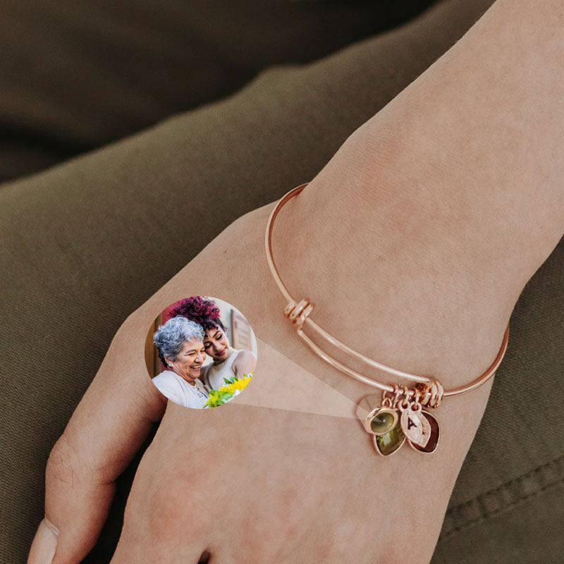 Personalized Initial and Birthstone Photo Bracelet for Mother's Day