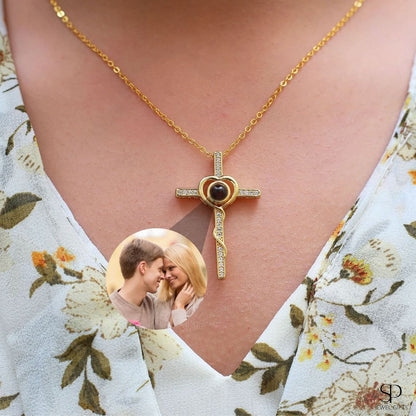 Loving Cross Necklace with Hidden Photo for Memorials