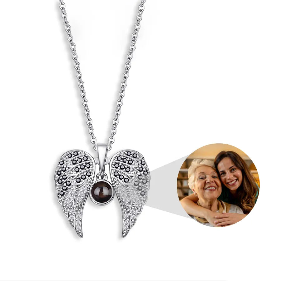 Angel Wings Necklace with Hidden Photo for Memorials