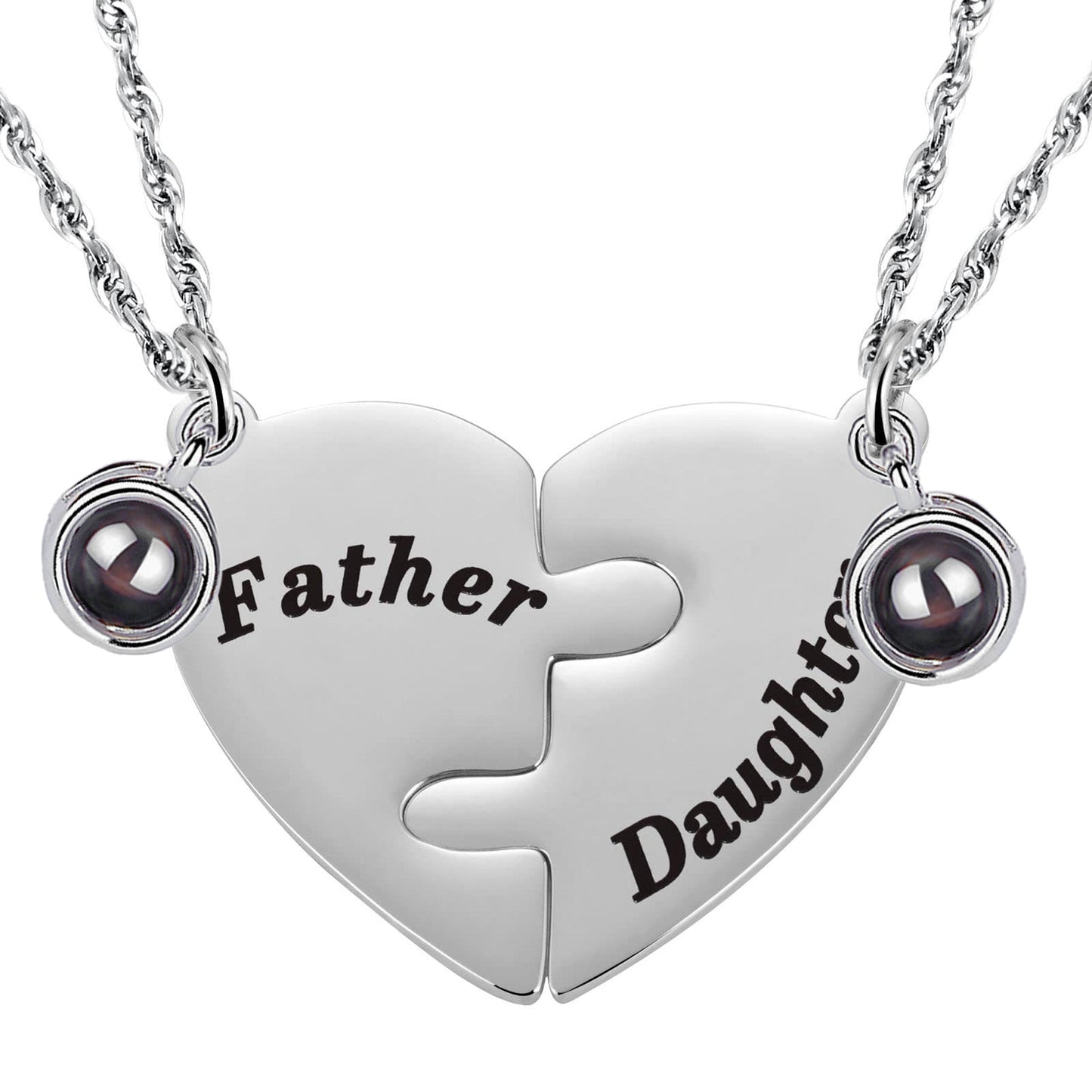 Family Puzzle Piece Photo Necklace, Set of 2