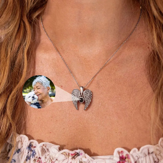 Angel Wings Necklace with Hidden Photo for Memorials