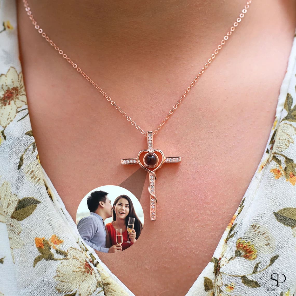 Loving Cross Necklace with Hidden Photo for Memorials