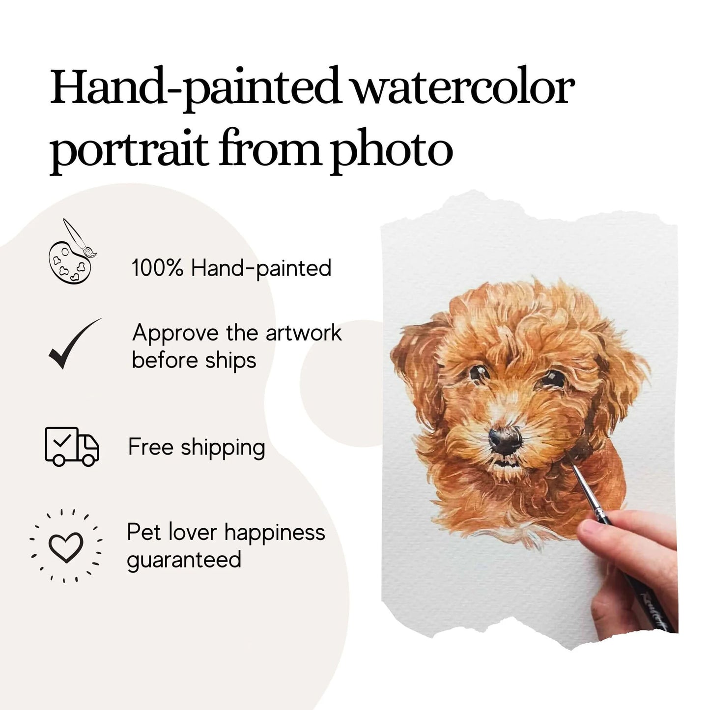 Hand-Painted Custom One Pet Watercolor Portrait