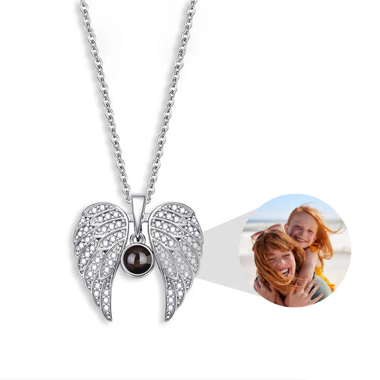 Angel Wings Necklace with Hidden Photo for Memorials