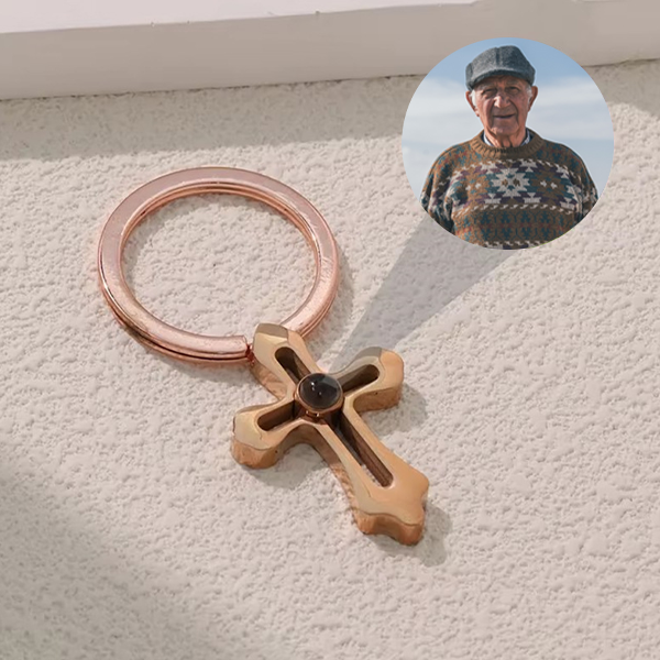 Personalized Cross Memorial Photo Keychain