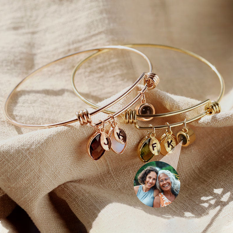 Personalized Initial and Birthstone Photo Bracelet for Mother's Day