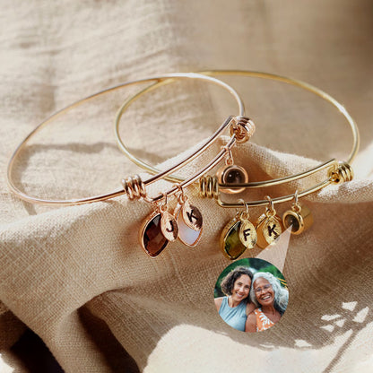 Personalized Initial and Birthstone Photo Bracelet for Mother's Day