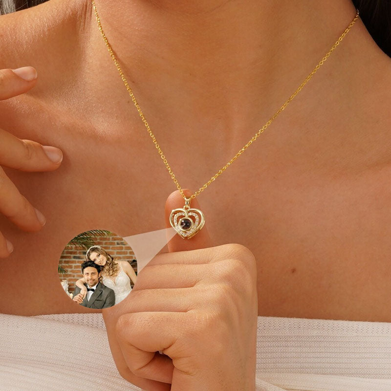 Custom Double Heart Necklace With Photo Inside