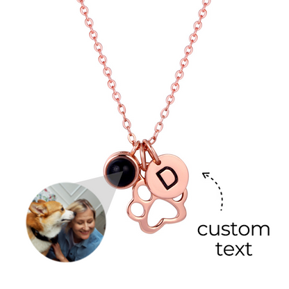 Personalized Photo Necklace With Initial And Paw Print Pendants