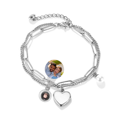 Double Bracelet with Heart and Pearl Charms