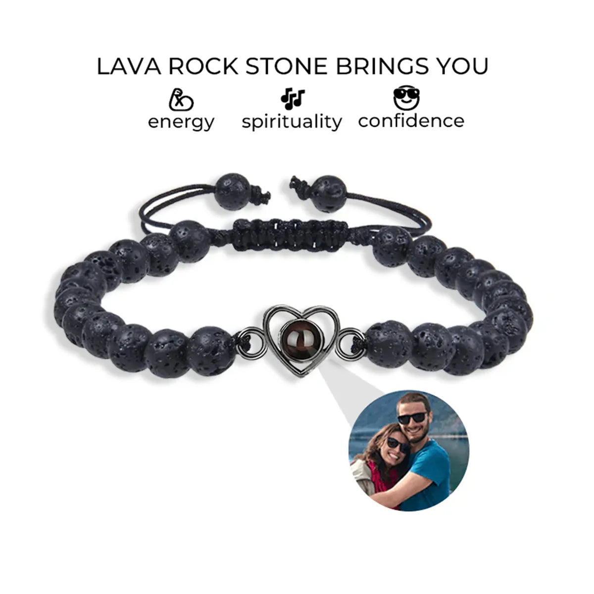 Custom Beaded Photo Bracelet With Natural Stones