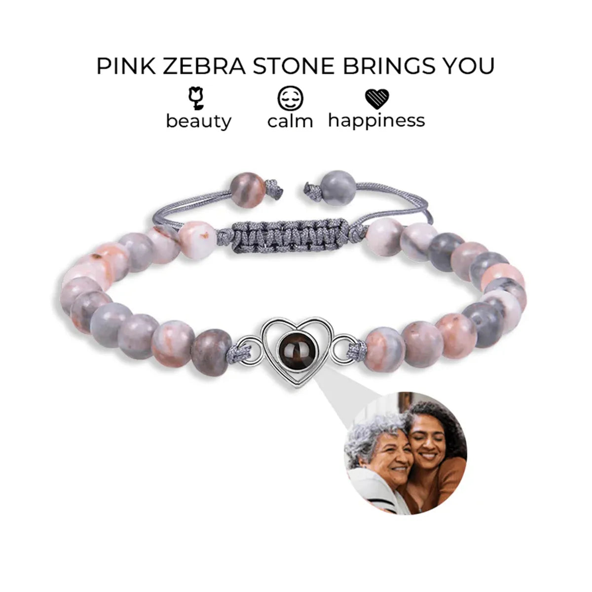 Custom Beaded Photo Bracelet With Natural Stones