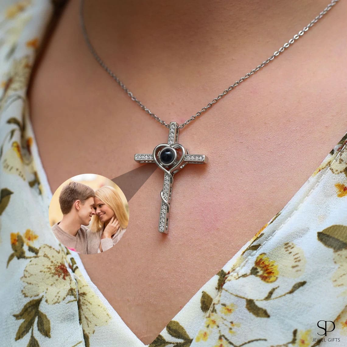 Loving Cross Necklace with Hidden Photo for Memorials