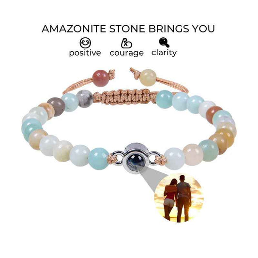 Rose Quartz Stone Bracelet with Hidden Photo