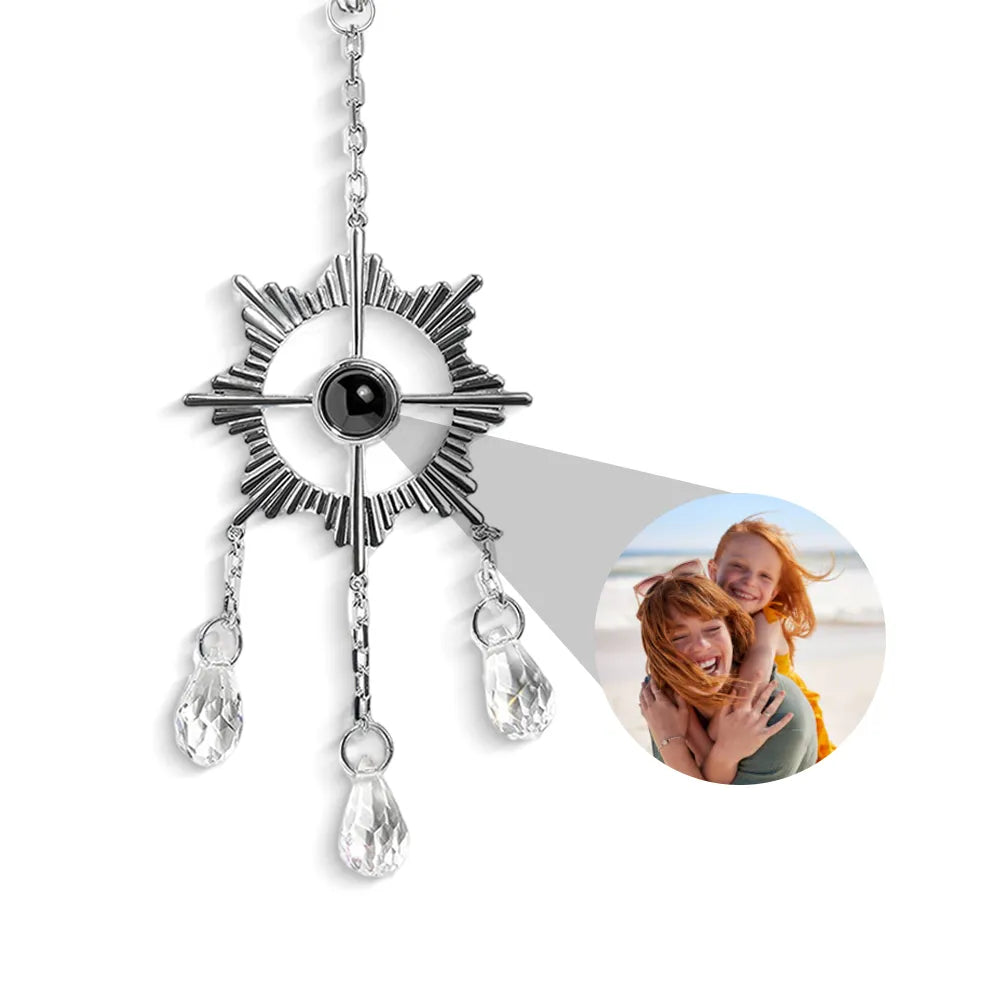 Decorative hanging suncatcher with crystal. Custom photo memorial suncatcher