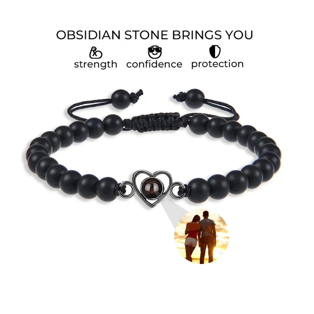 Custom Beaded Photo Bracelet With Natural Stones