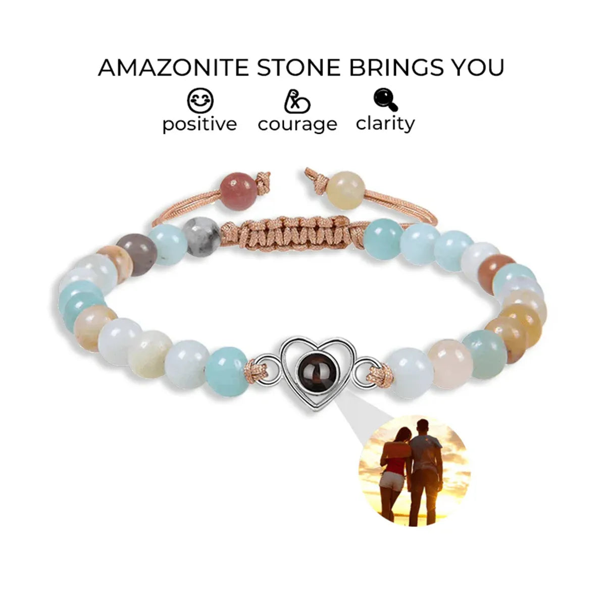 Custom Beaded Photo Bracelet With Natural Stones