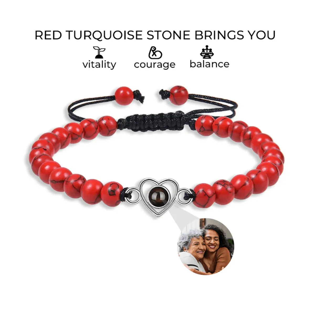 Custom Beaded Photo Bracelet With Natural Stones