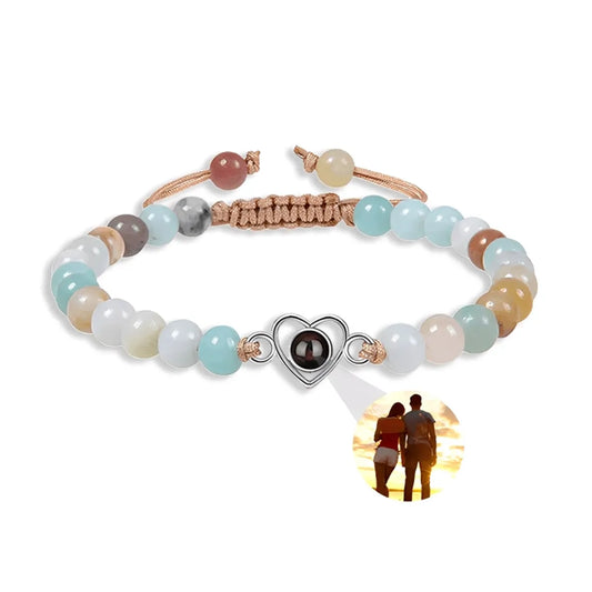 Custom Beaded Photo Bracelet With Natural Stones