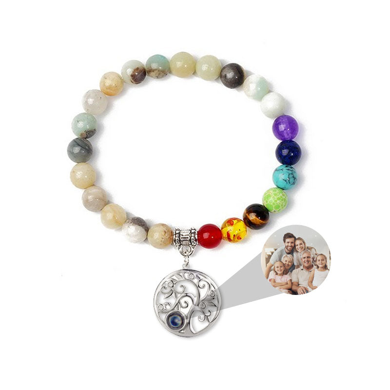 7 Chakra Beads Memorial Photo Bracelet  for Men or Women