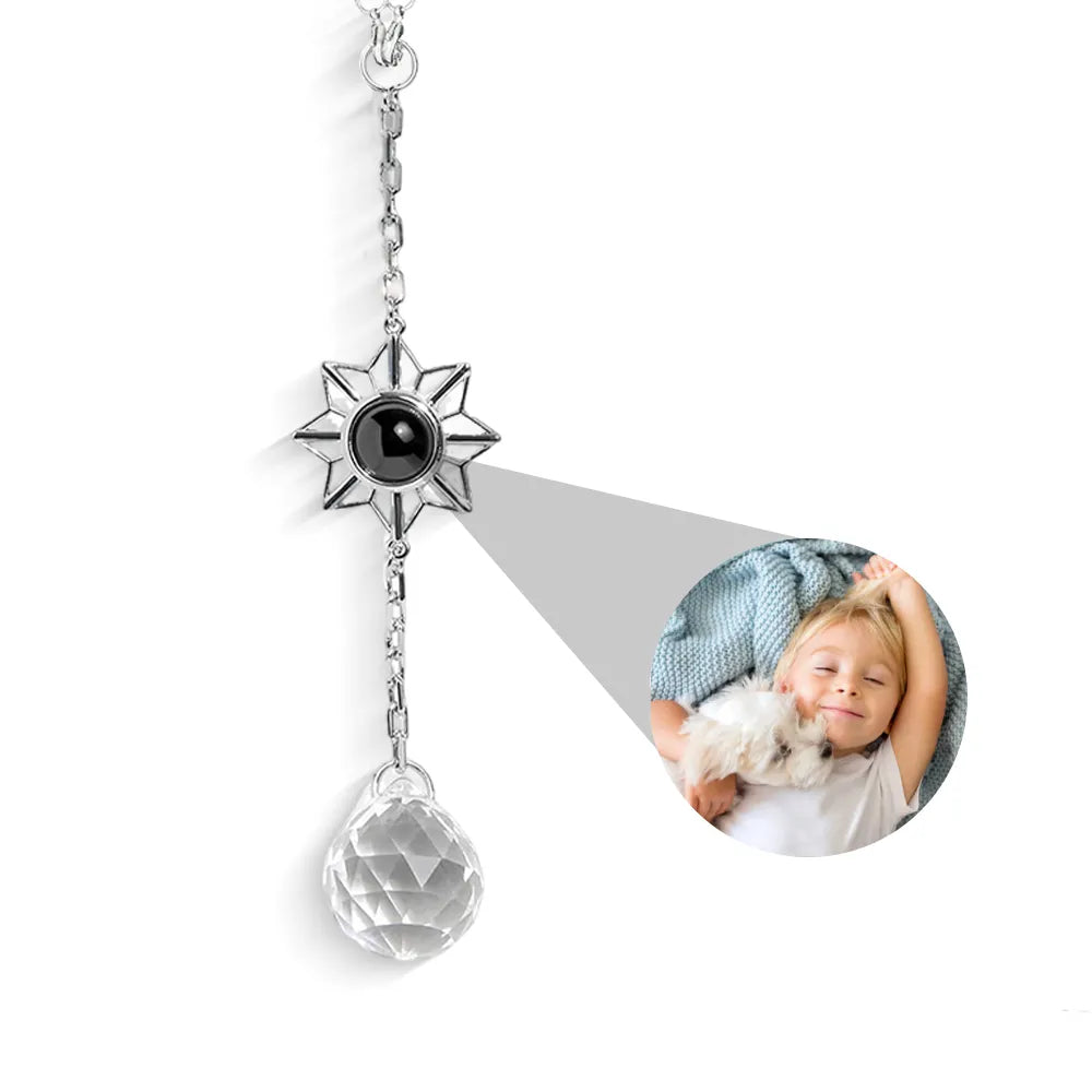 Decorative hanging suncatcher with sun design and crystal pendant， which can be customized with photo
