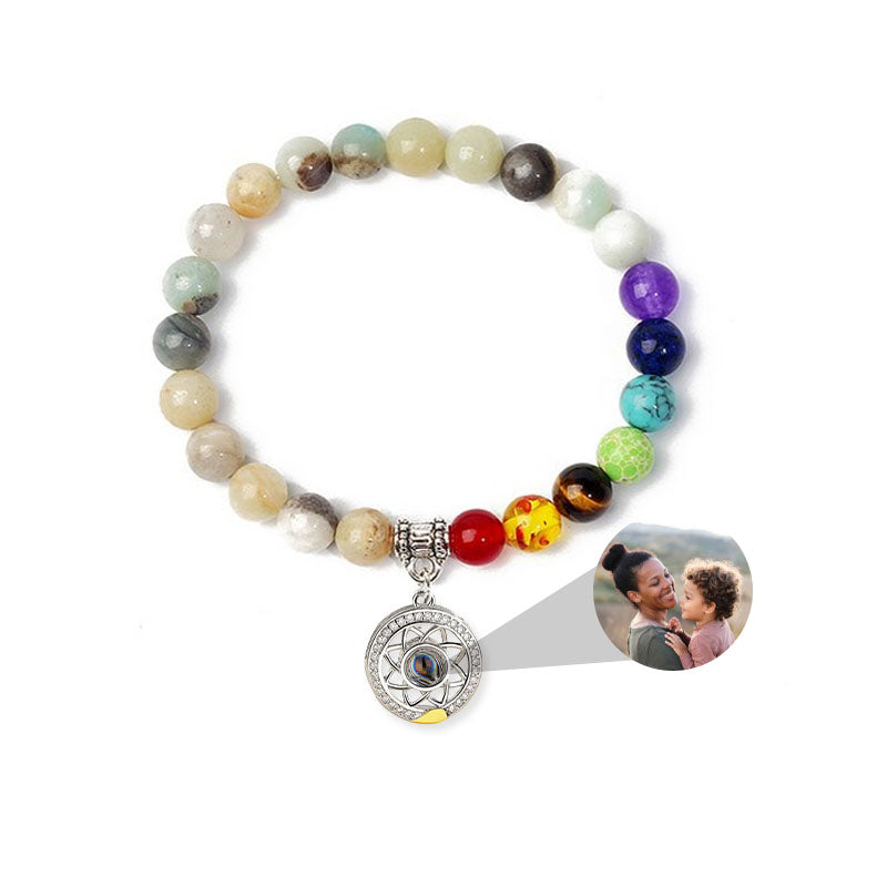 7 Chakra Beads Memorial Photo Bracelet  for Men or Women