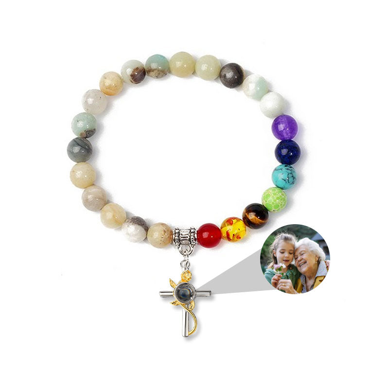 7 Chakra Beads Memorial Photo Bracelet  for Men or Women