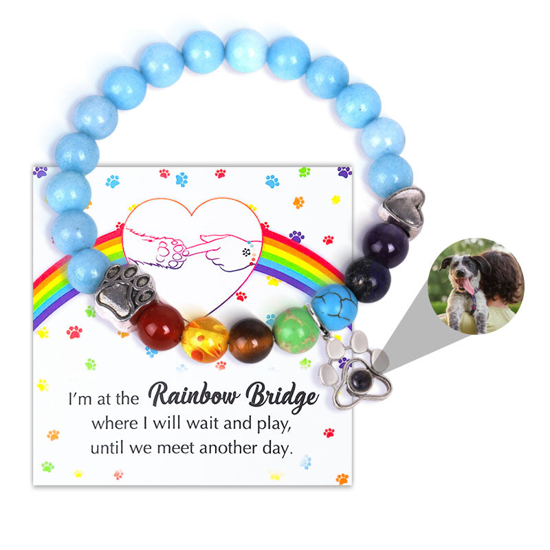 Pawprints Over the Rainbow Beaded Photo Memorial Bracelet