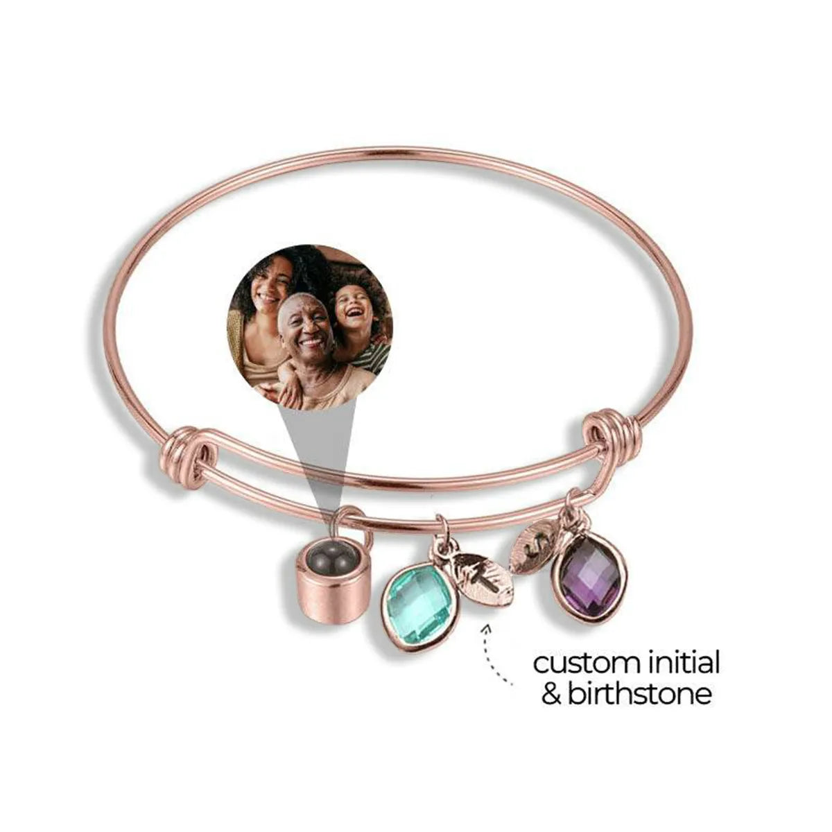 Personalized Initial and Birthstone Photo Bracelet