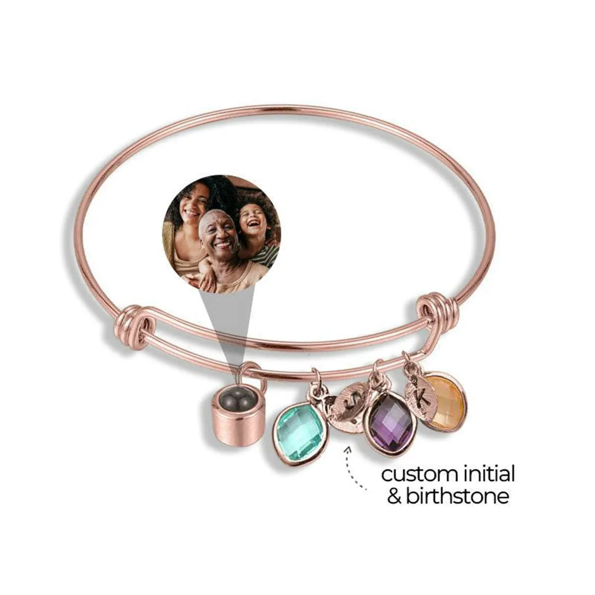Personalized Initial and Birthstone Photo Bracelet