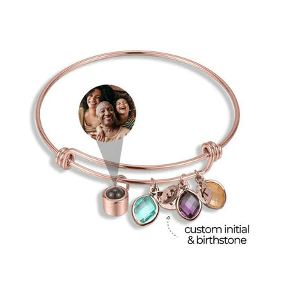 Personalized Initial and Birthstone Photo Bracelet