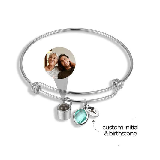 Personalized Initial and Birthstone Photo Bracelet
