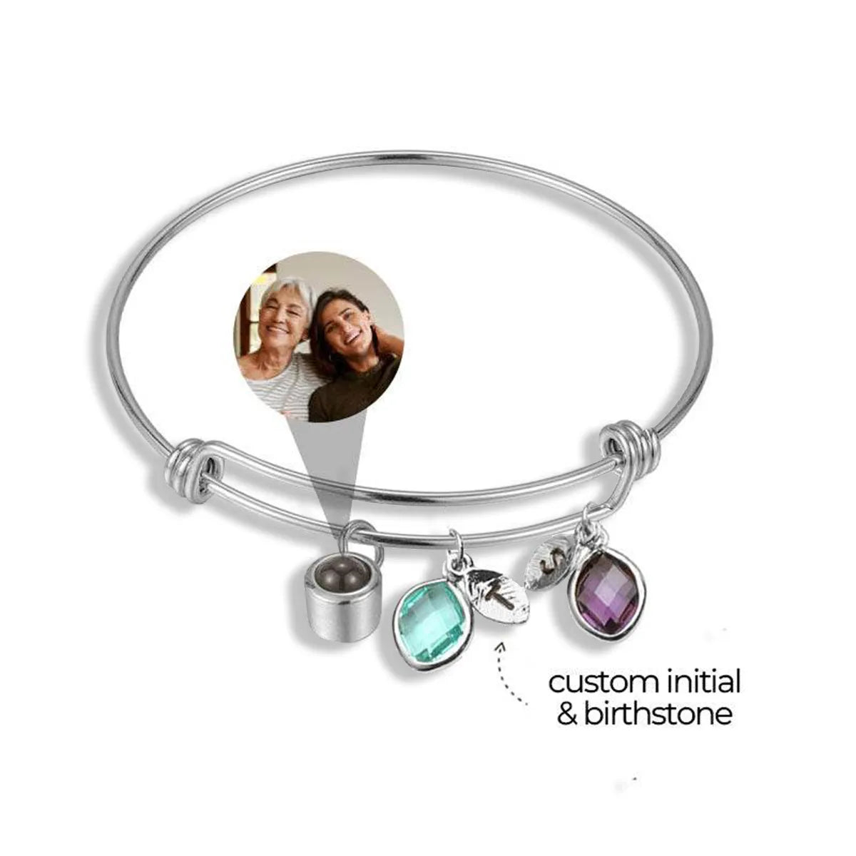Personalized Initial and Birthstone Photo Bracelet