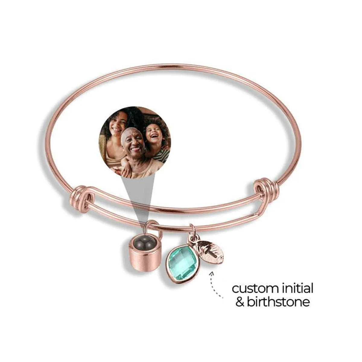 Personalized Initial and Birthstone Photo Bracelet