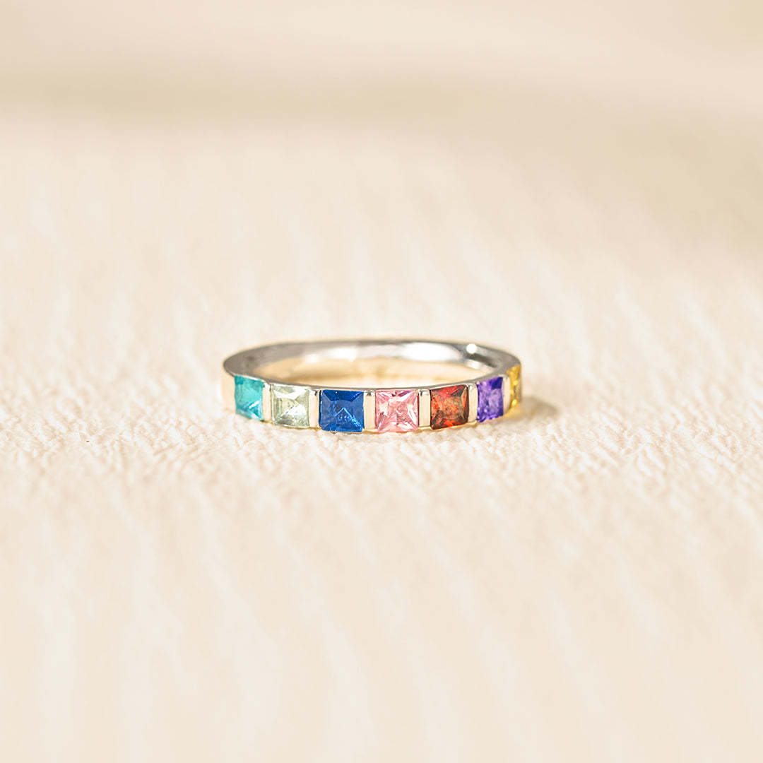 Personalized Birthstone Single Band Ring 1 to 8 Stones