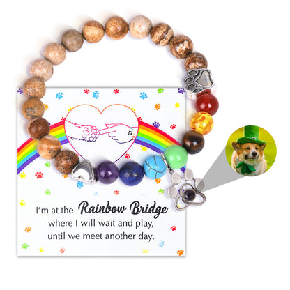 Pawprints Over the Rainbow Beaded Photo Memorial Bracelet