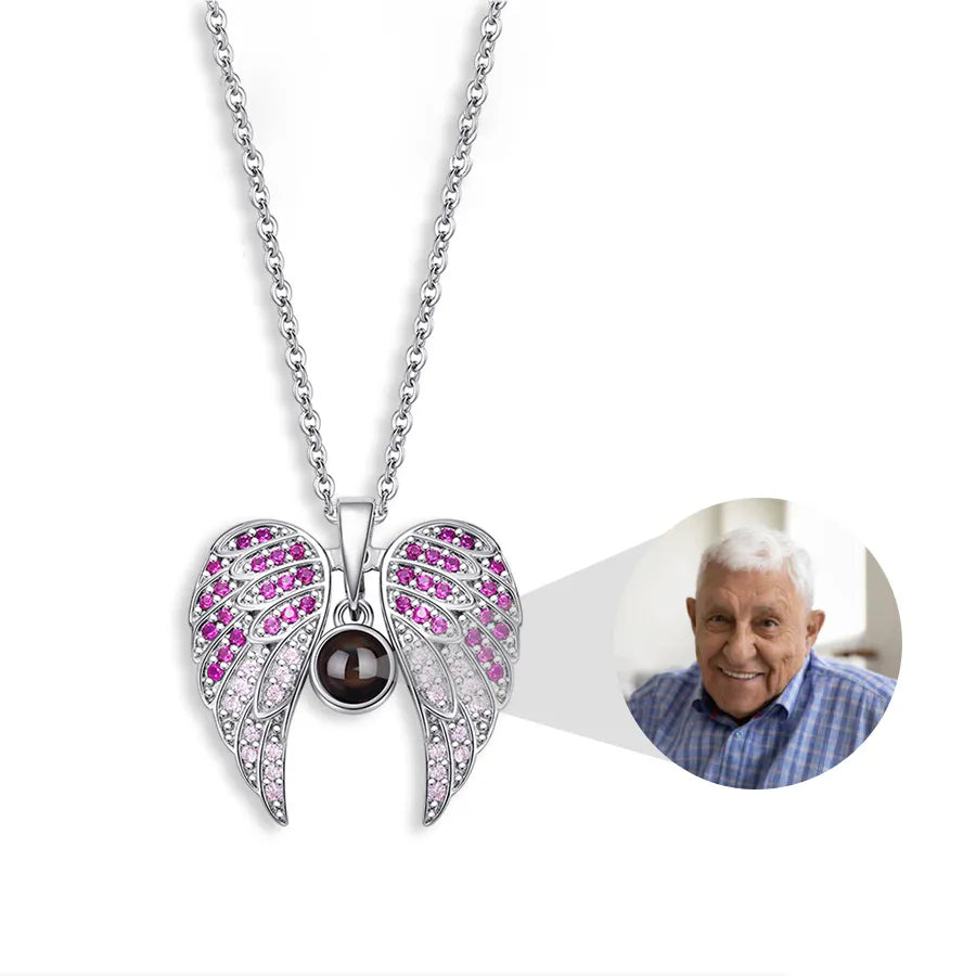 Angel Wings Necklace with Hidden Photo for Memorials