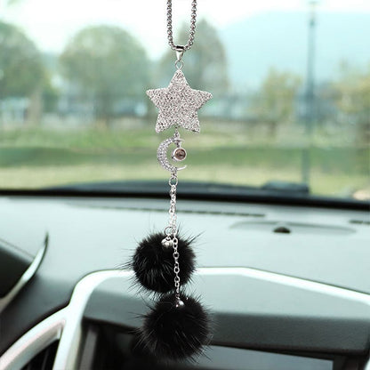 Personalized Crystal Pentagram Car Mirror Ornament with Custom Photo