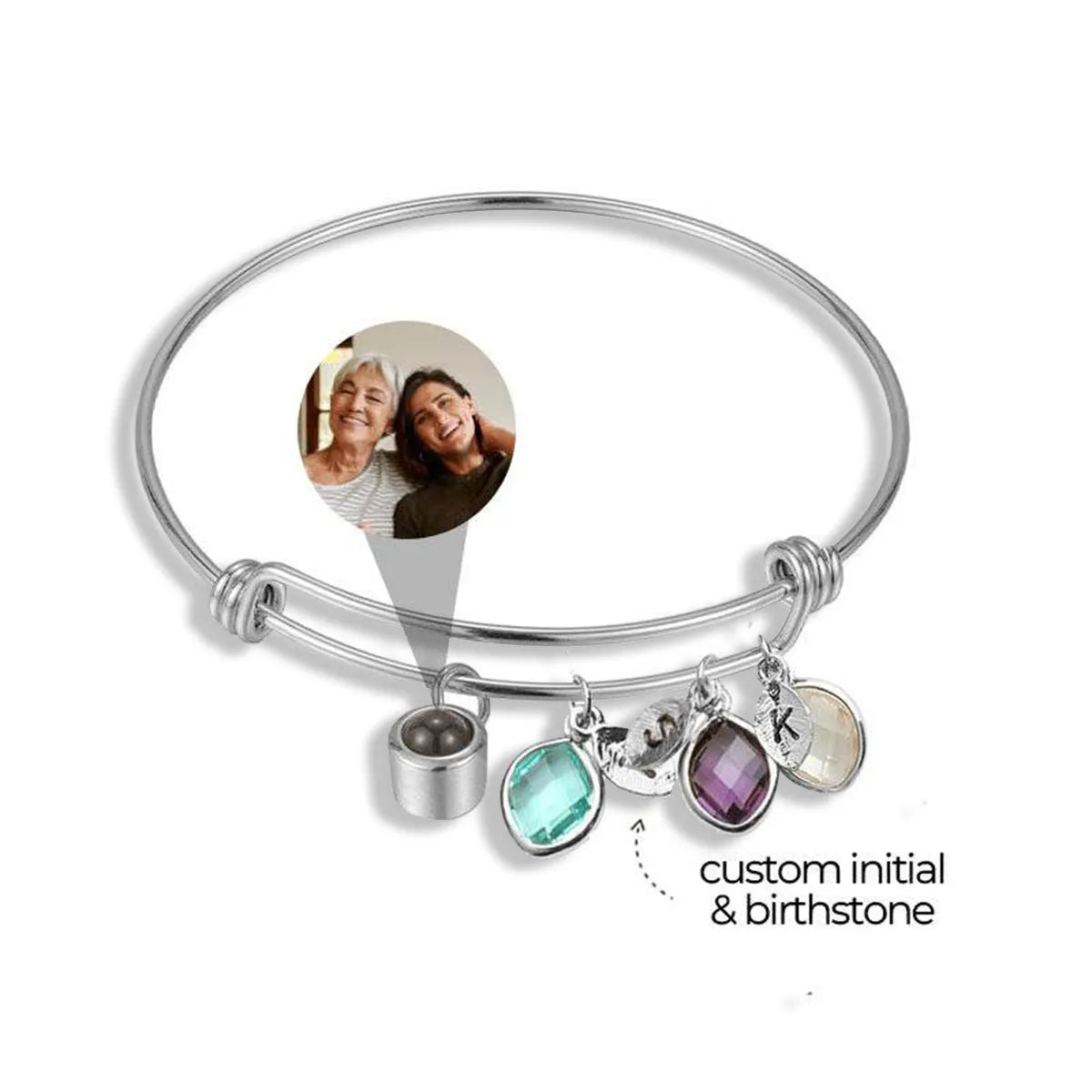 Personalized Initial and Birthstone Photo Bracelet