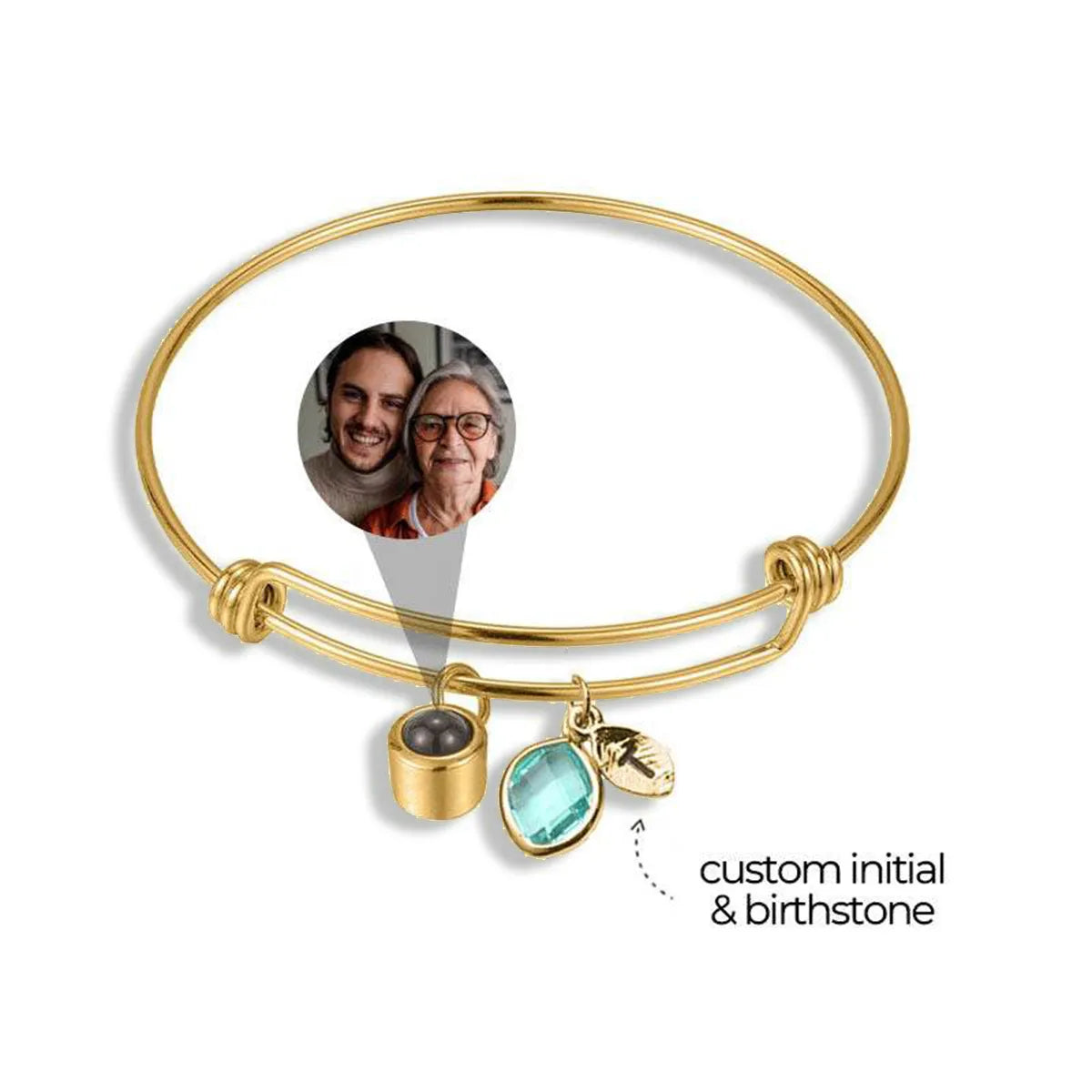 Personalized Initial and Birthstone Photo Bracelet