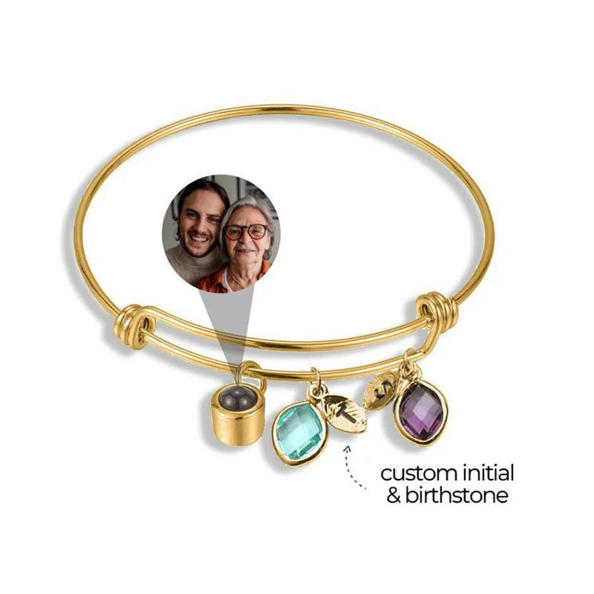 Personalized Initial and Birthstone Photo Bracelet