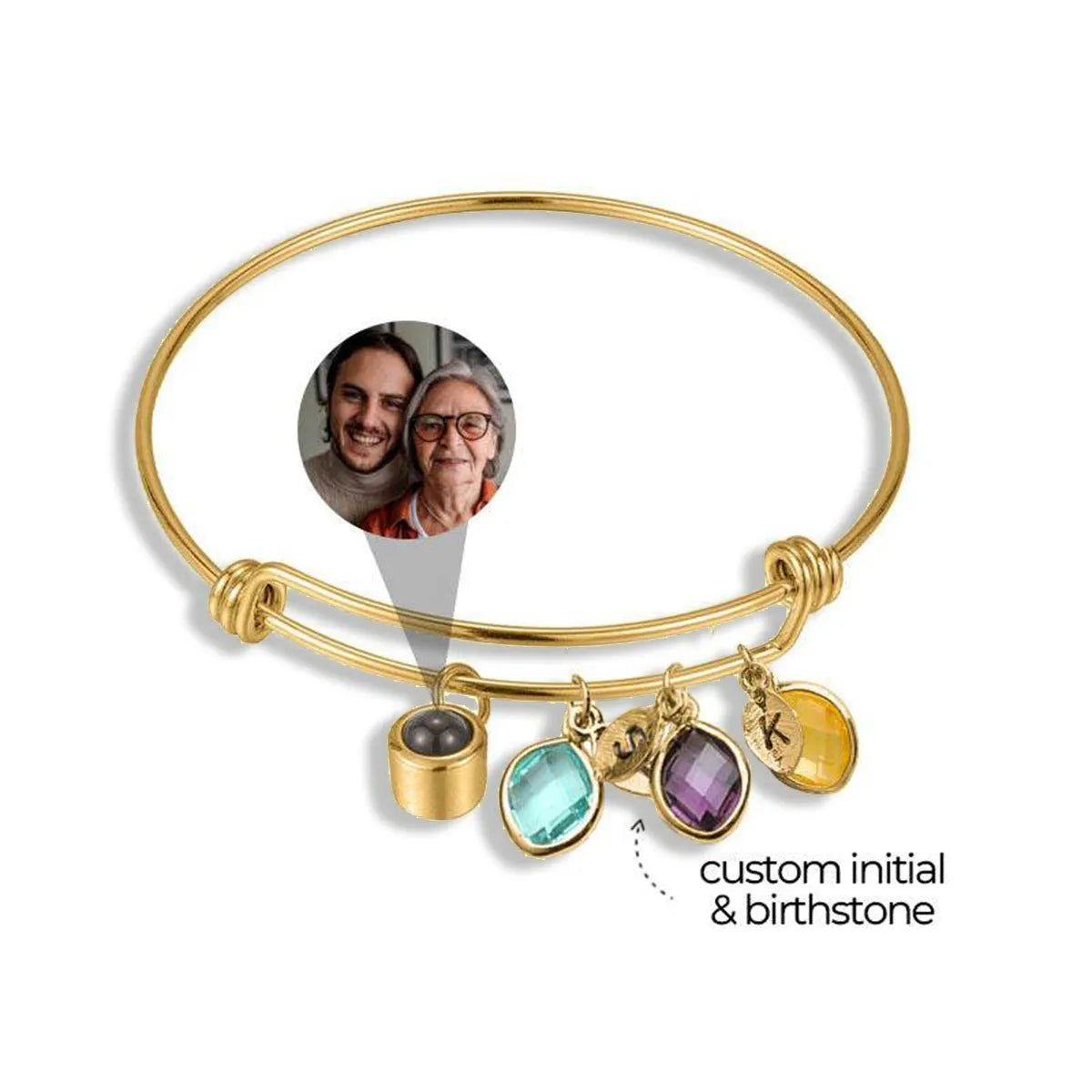 Personalized Initial and Birthstone Photo Bracelet