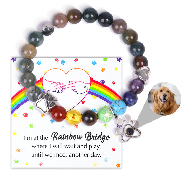 Pawprints Over the Rainbow Beaded Photo Memorial Bracelet