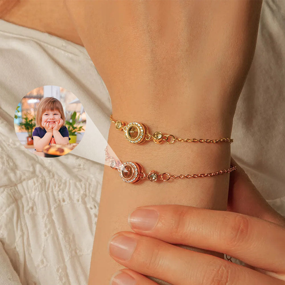 Custom Stacking Bracelet with Birthstone and Hidden Photo