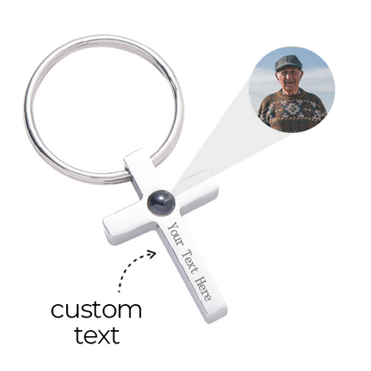 Personalized Cross Text Engraved Photo Keychain