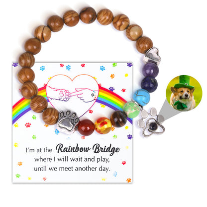 Pawprints Over the Rainbow Beaded Photo Memorial Bracelet