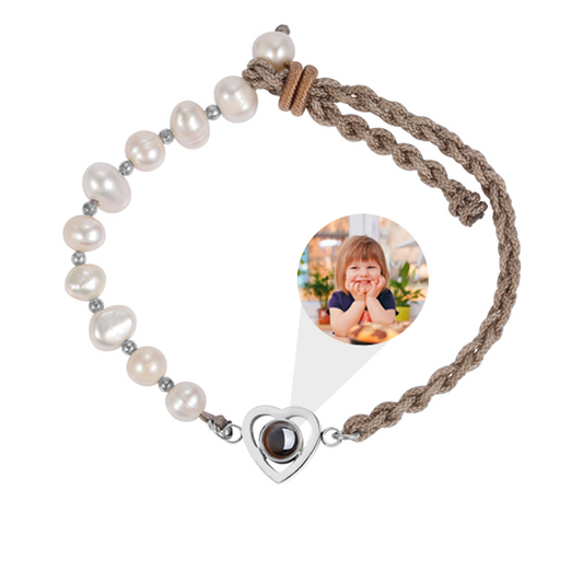 Personalized Pearl Woven Elegant Photo Bracelet