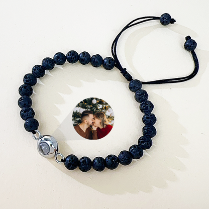 Custom Beaded Photo Bracelet Colorful Volcanic Stone