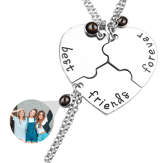 Best Friends Forever Puzzle Piece Photo Necklace, Set of 3