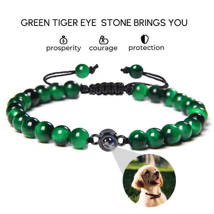 Green Tiger Eye Bracelet Personalized Photo Projection Bracelet